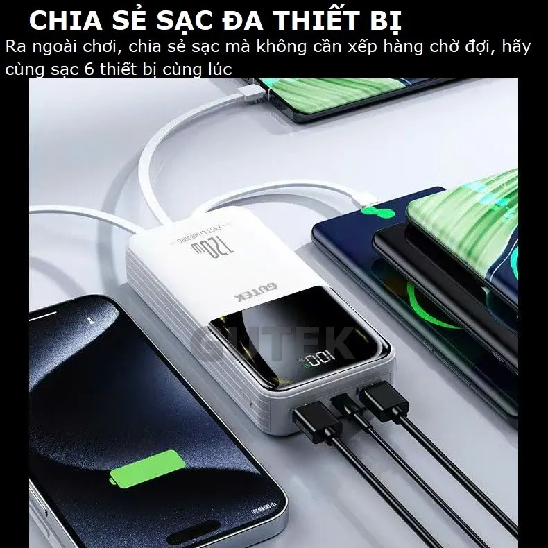 Ảnh Sạc dự phòng 30000mah Pin dung lượng lớn sạc nhanh 120W/PD20W đi kèm dây sạc điện thoại – Gutek GT69 4