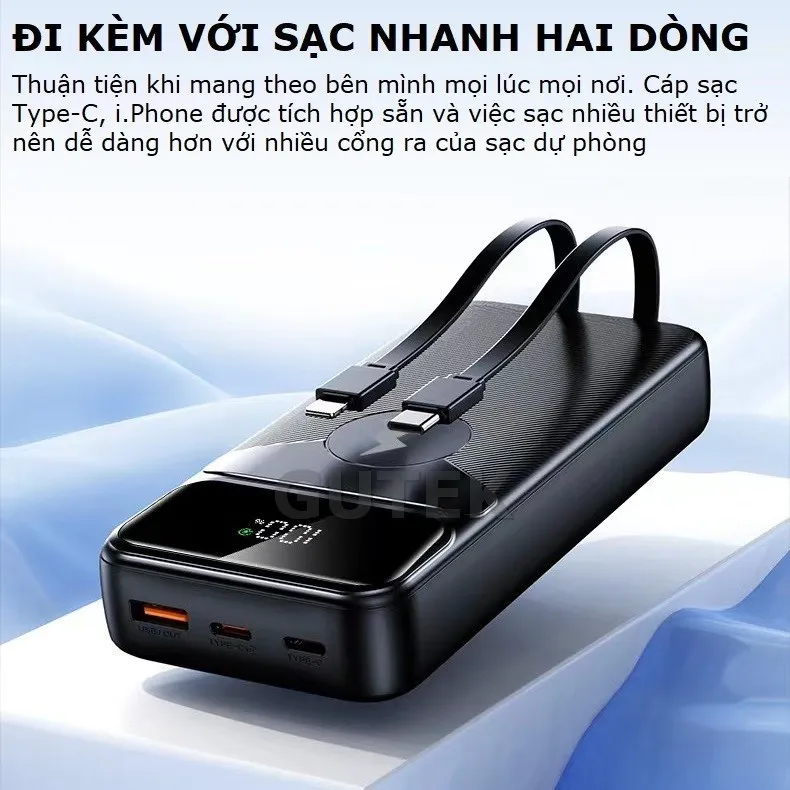 Ảnh Sạc dự phòng 30000mah sạc nhanh 100w pin dung lượng lớn có sẵn dây cho nhiều điện thoại - Gutek DX66 3