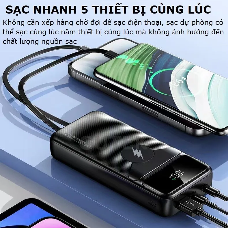 Ảnh Sạc dự phòng 30000mah sạc nhanh 100w pin dung lượng lớn có sẵn dây cho nhiều điện thoại - Gutek DX66 4
