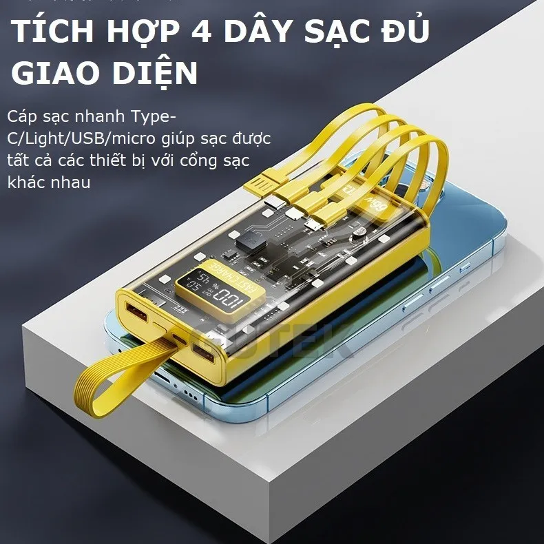 Ảnh Sạc dự phòng 30000mah sạc nhanh 66w pin dung lượng lớn đi kèm dây cắm nhiều điện thoại - Gutek DX745 2
