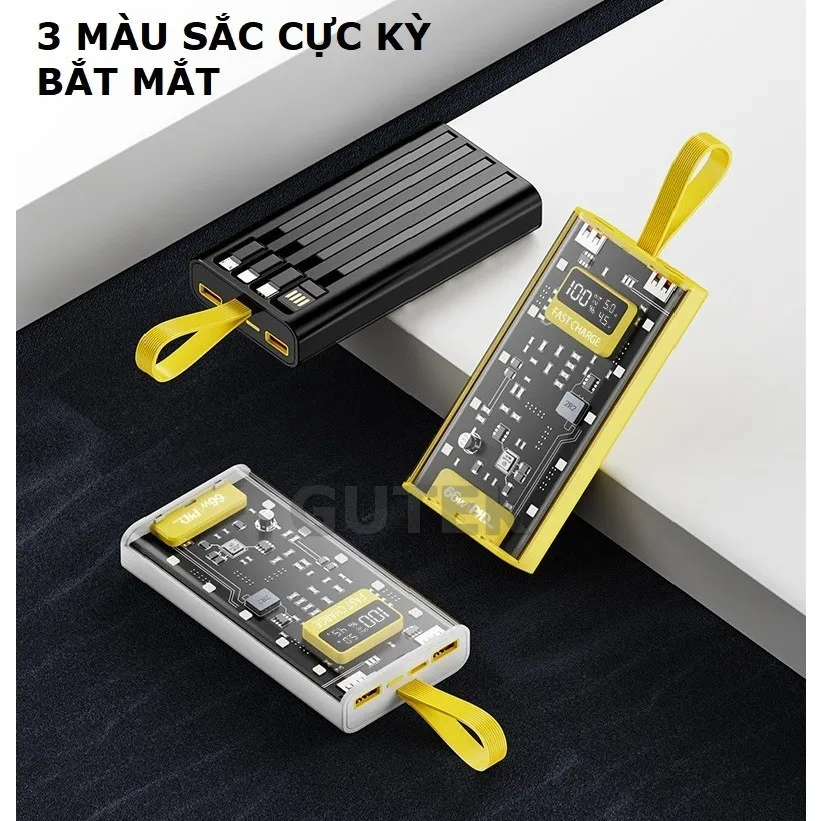 Ảnh Sạc dự phòng 30000mah sạc nhanh 66w pin dung lượng lớn đi kèm dây cắm nhiều điện thoại - Gutek DX745 3