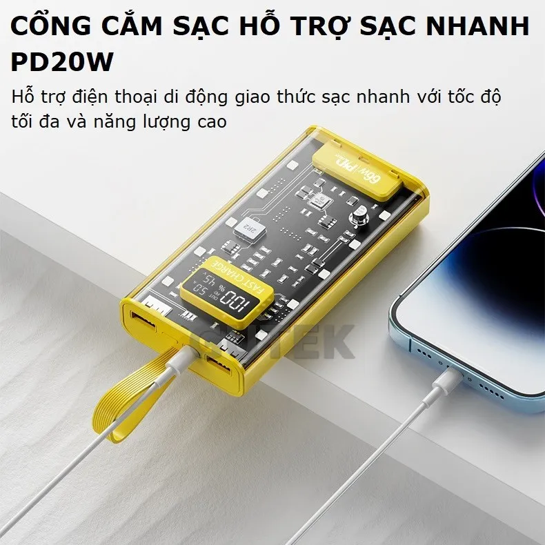 Ảnh Sạc dự phòng 30000mah sạc nhanh 66w pin dung lượng lớn đi kèm dây cắm nhiều điện thoại - Gutek DX745 4