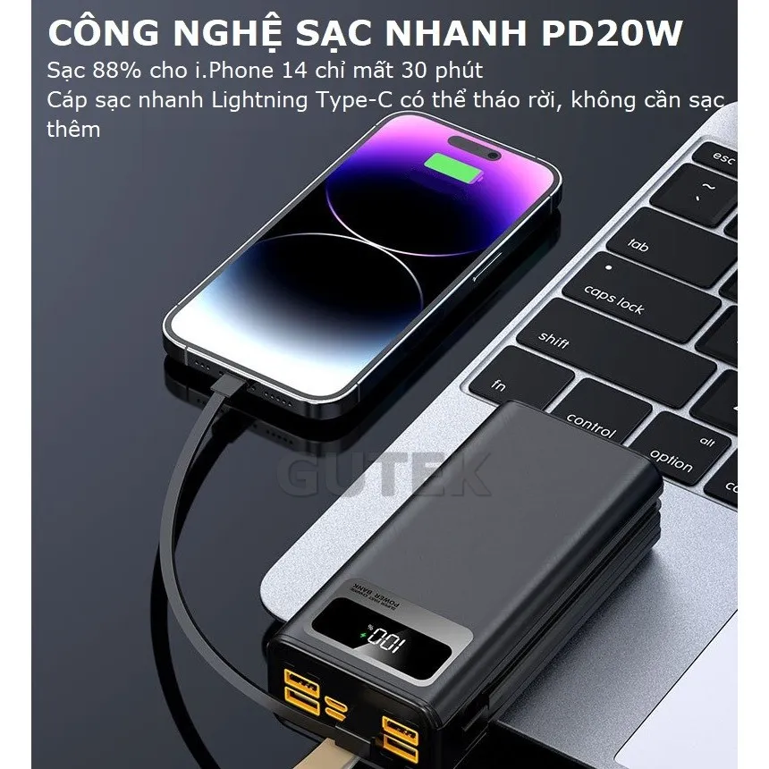 Ảnh Sạc dự phòng 50000mAh sạc nhanh 100W pin dung lượng lớn có dây cắm nhiều điện thoại - Gutek GT205 2