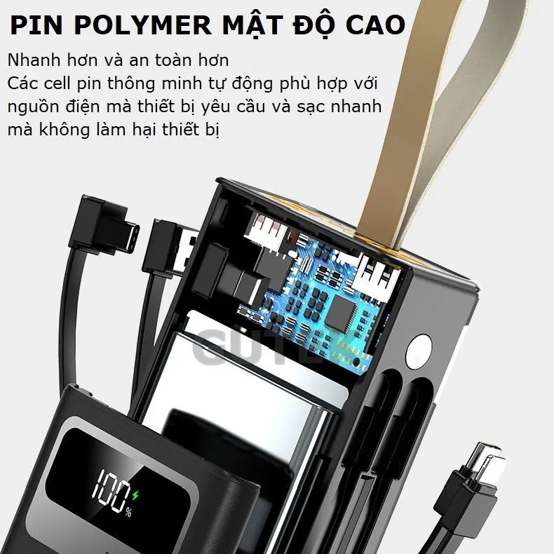 Ảnh Sạc dự phòng 50000mAh sạc nhanh 100W pin dung lượng lớn có dây cắm nhiều điện thoại - Gutek GT205 4