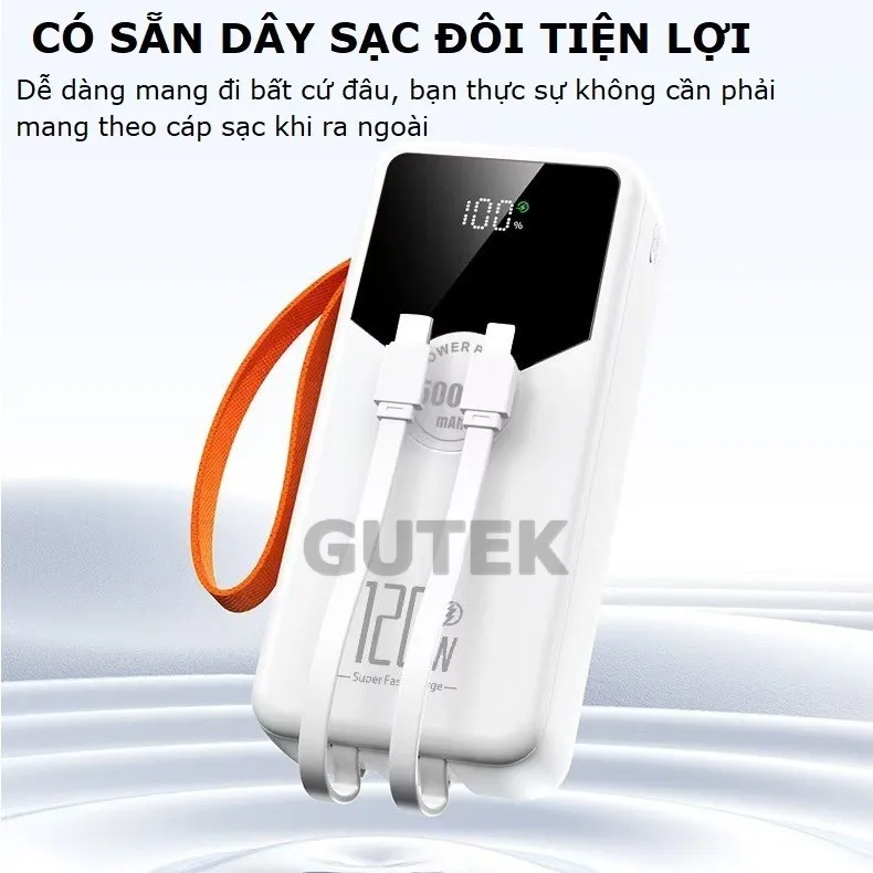 Ảnh Sạc dự phòng 50000mAh sạc nhanh 120W pin dung lượng lớn có dây cắm nhiều điện thoại - Gutek GT230 3