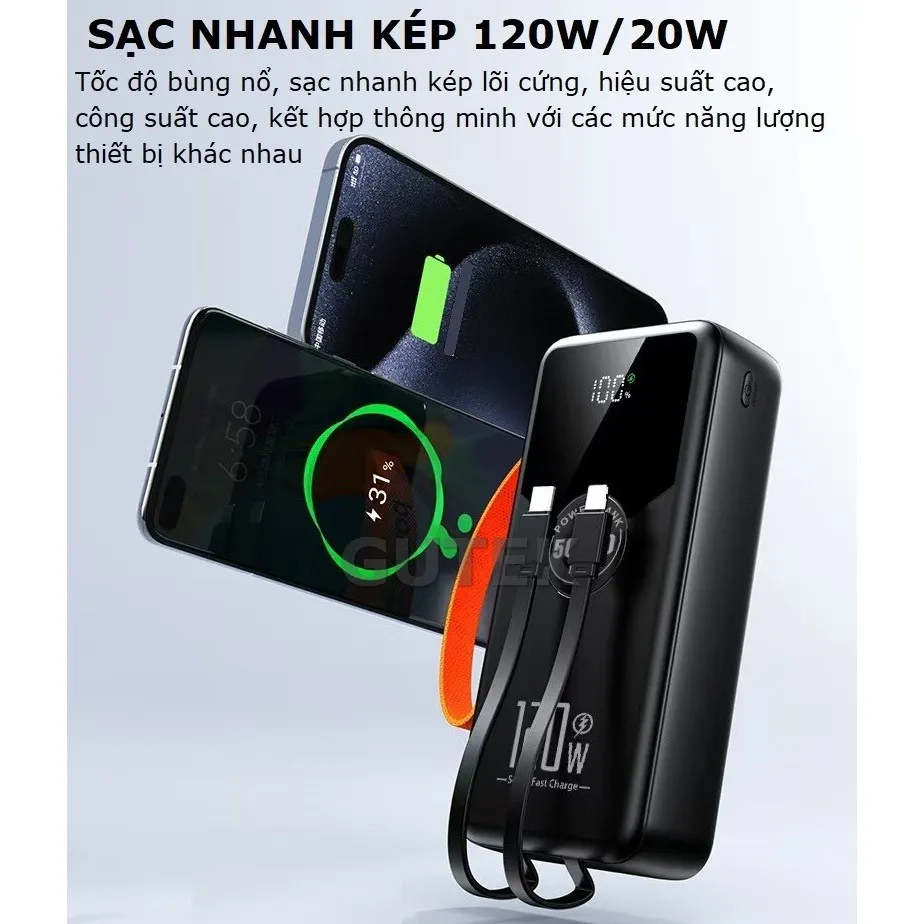 Ảnh Sạc dự phòng 50000mAh sạc nhanh 120W pin dung lượng lớn có dây cắm nhiều điện thoại - Gutek GT230 4