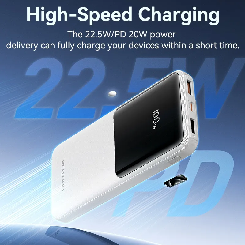 Ảnh sạc dự phòng có dây 20000mAh Vention Power Bank PD 22.5w Sạc nhanh tích hợp màn hình kỹ thuật số cáp kép cho Iphone 16 XiaoMi Huawei Sansumg 10000mAh 2
