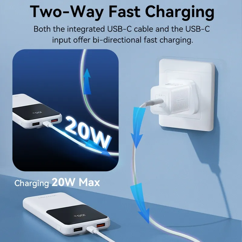 Ảnh sạc dự phòng có dây 20000mAh Vention Power Bank PD 22.5w Sạc nhanh tích hợp màn hình kỹ thuật số cáp kép cho Iphone 16 XiaoMi Huawei Sansumg 10000mAh 3