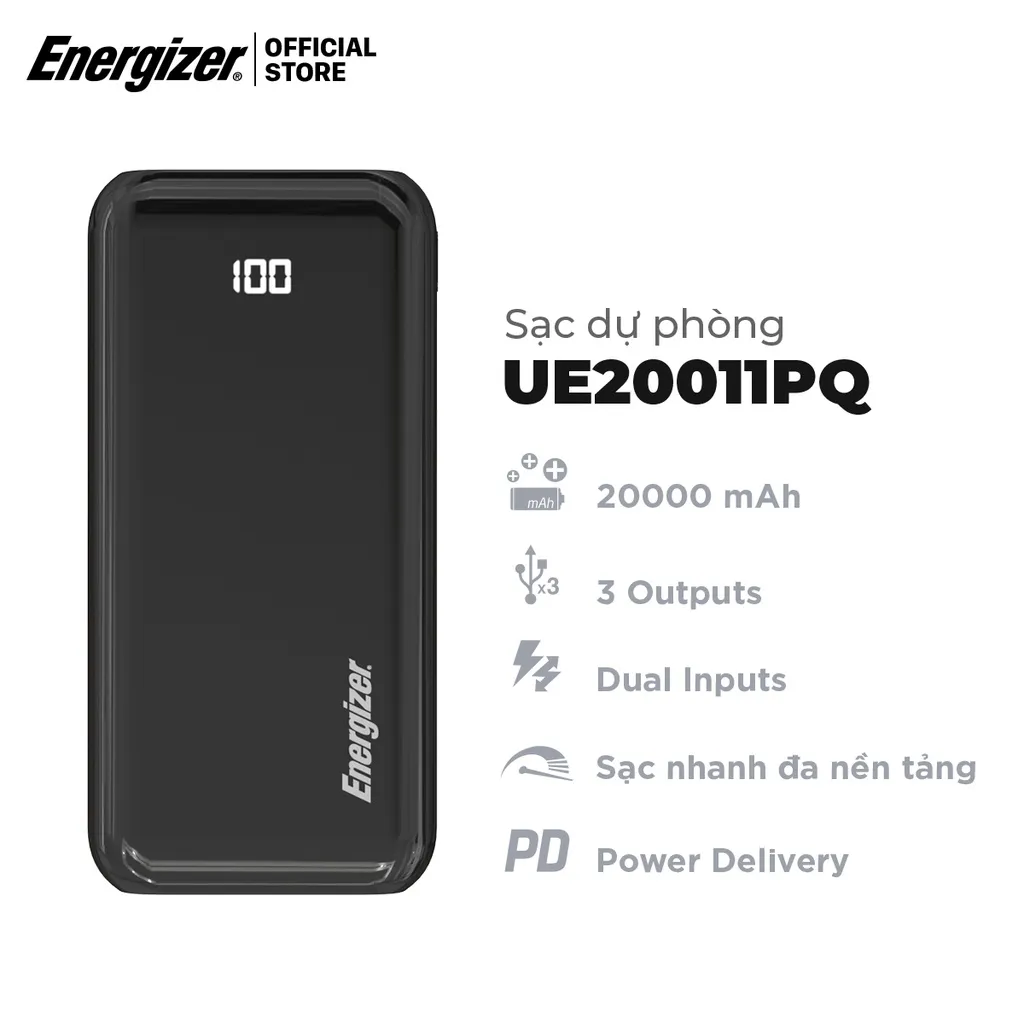 Ảnh Sạc dự phòng Energizer 20000mAh UE20011PQ - Tích hợp sạc nhanh đa nền tảng, sạc nhanh 2 chiều cổng USB-C, chính hãng 1