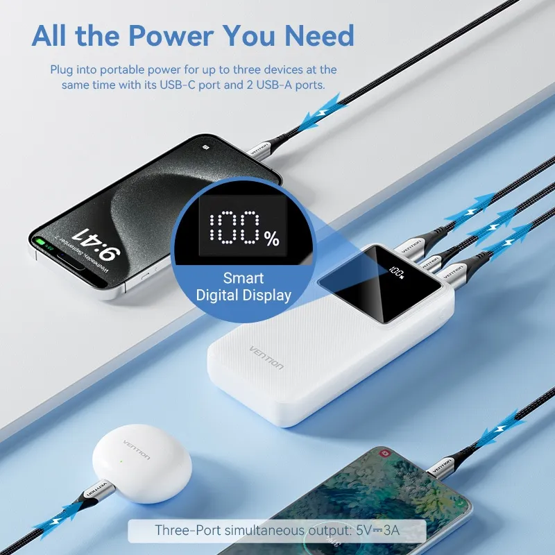 Ảnh Sạc dự phòng VENTION 10000mah 20000mah cổng USB type C và micro USB đa năng cho Huawei APPLE 16 XiaoMi 30000mah 3