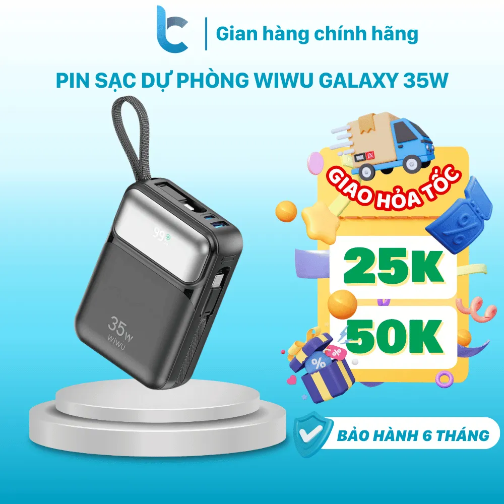 Ảnh Sạc Dự Phòng WiWU Galaxy 35W Tích Hợp Cáp Sạc C-L Dung Lượng 20.000mAh Wi-P036 1