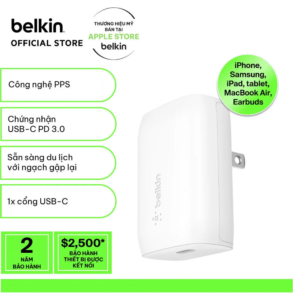 Ảnh Sạc nhanh BOOST↑CHARGE Belkin 30W USB-C PD 3.0 PPS B7 (tương thích iPhone 15) 1