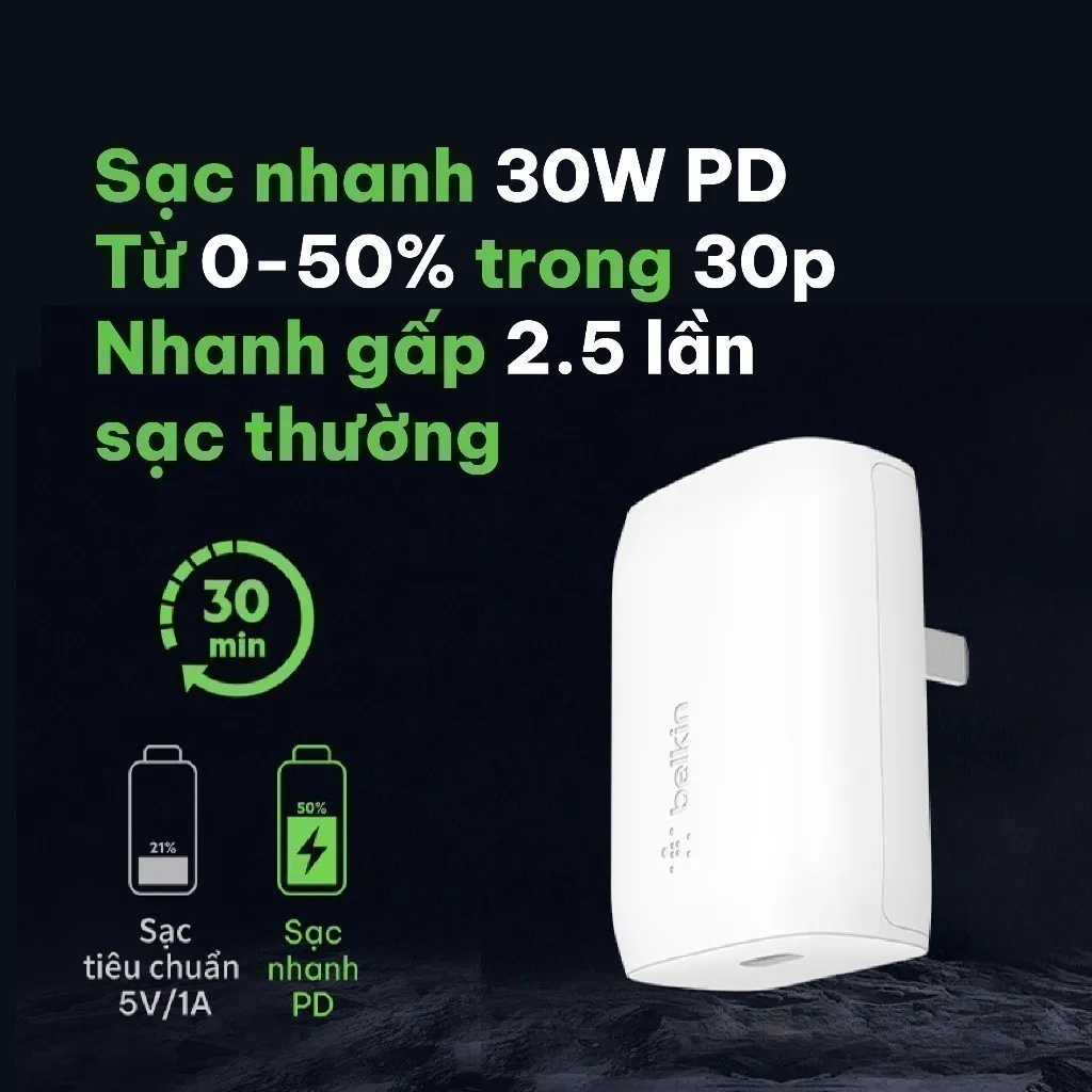 Ảnh Sạc nhanh BOOST↑CHARGE Belkin 30W USB-C PD 3.0 PPS B7 (tương thích iPhone 15) 2