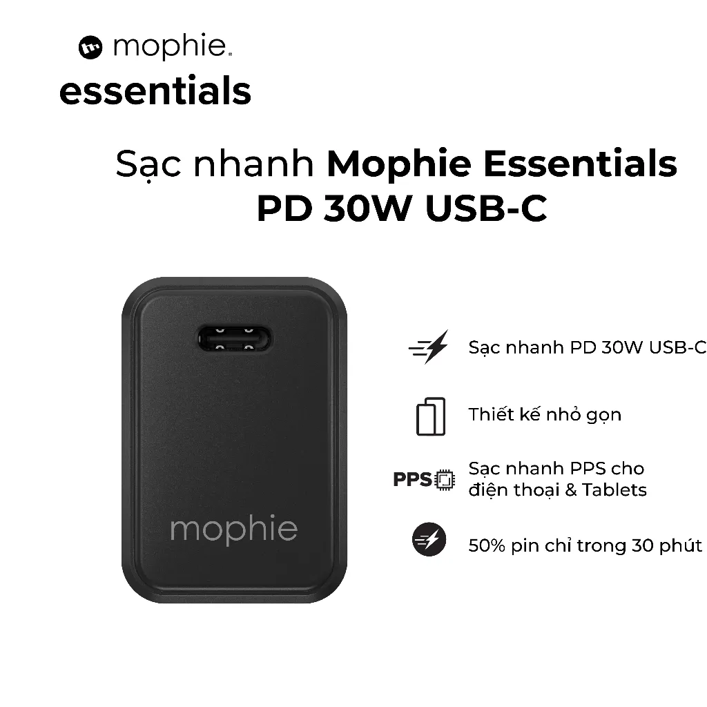 Ảnh Sạc nhanh mophie PD 18W/20W/30W/35W/40W- USB-C dành cho ip/tablet táo 4