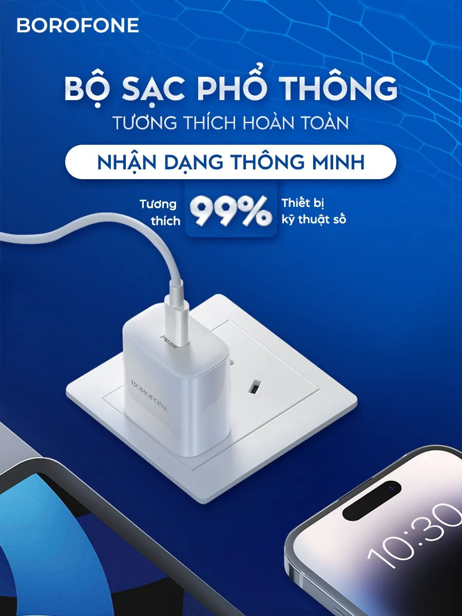 Ảnh Sạc nhanh PD 20W Borofone BAS13 BA81 dây dài 1 mét hỗ trợ dòng sạc nhanh 9V 2.2A 4