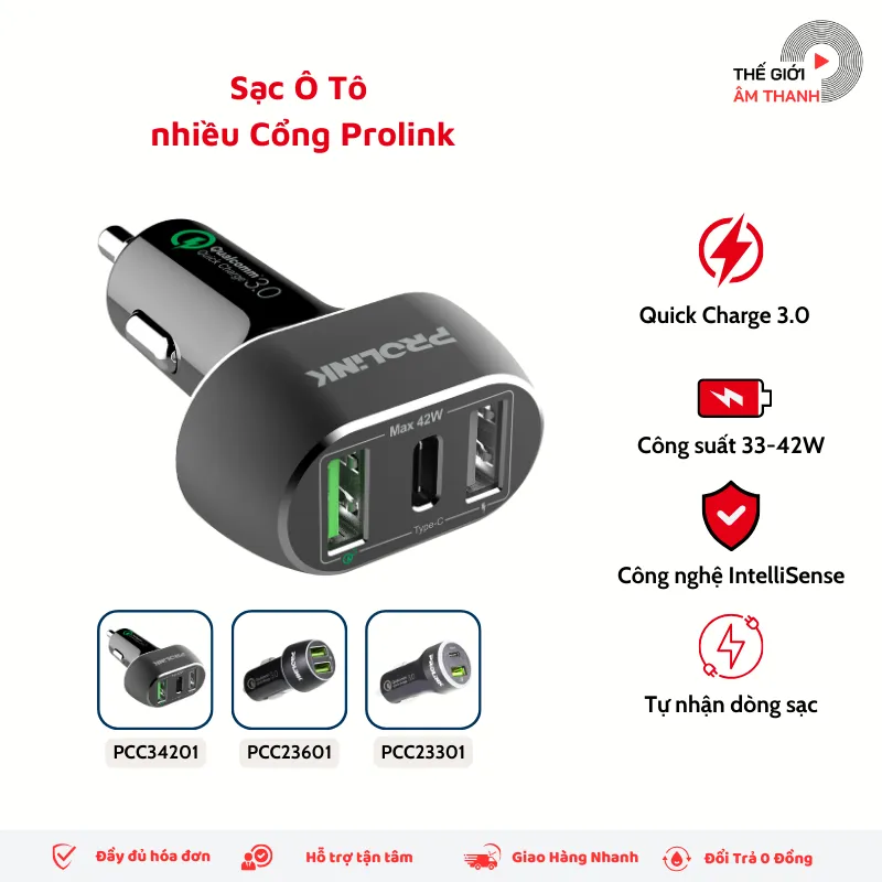 Ảnh Sạc Ô Tô nhiều cổng Prolink, Công Suất 33W - 42W, Sạc Nhanh - Chính hãng store. 1