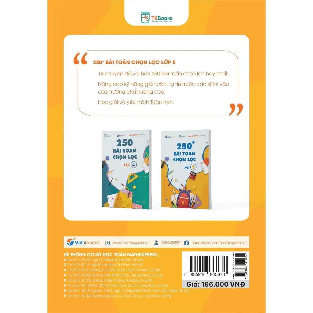 Ảnh Sách - 250 Bài Toán Chọn Lọc Lớp 5 – Cùng con chinh phục môn Toán 3