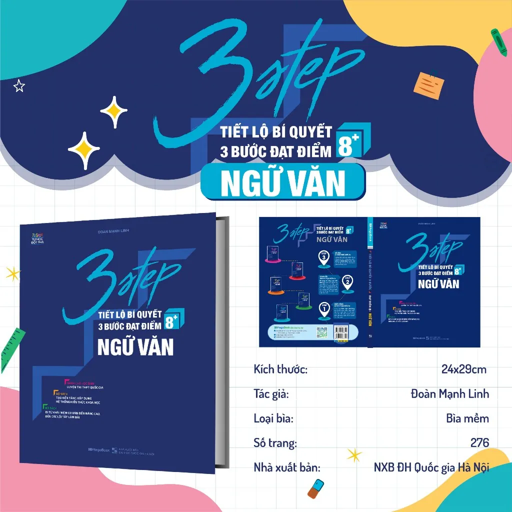 Ảnh Sách 3 Step – Tiết lộ bí quyết 3 bước đạt điểm 8+ Ngữ Văn 3