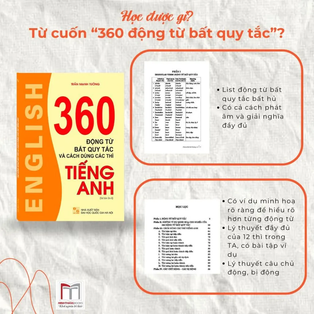 Ảnh Sách - 360 động từ bất quy tắc và cách dùng các thì tiếng anh (ko màu) 1