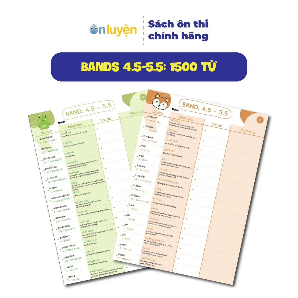Ảnh Sách 6000 từ vựng IELTS theo band 0-4.5, 4.5-5.5, 5.5-6.5, 6.5+, dạng takenote dễ học dễ nhớ-ÔnLuyện 3