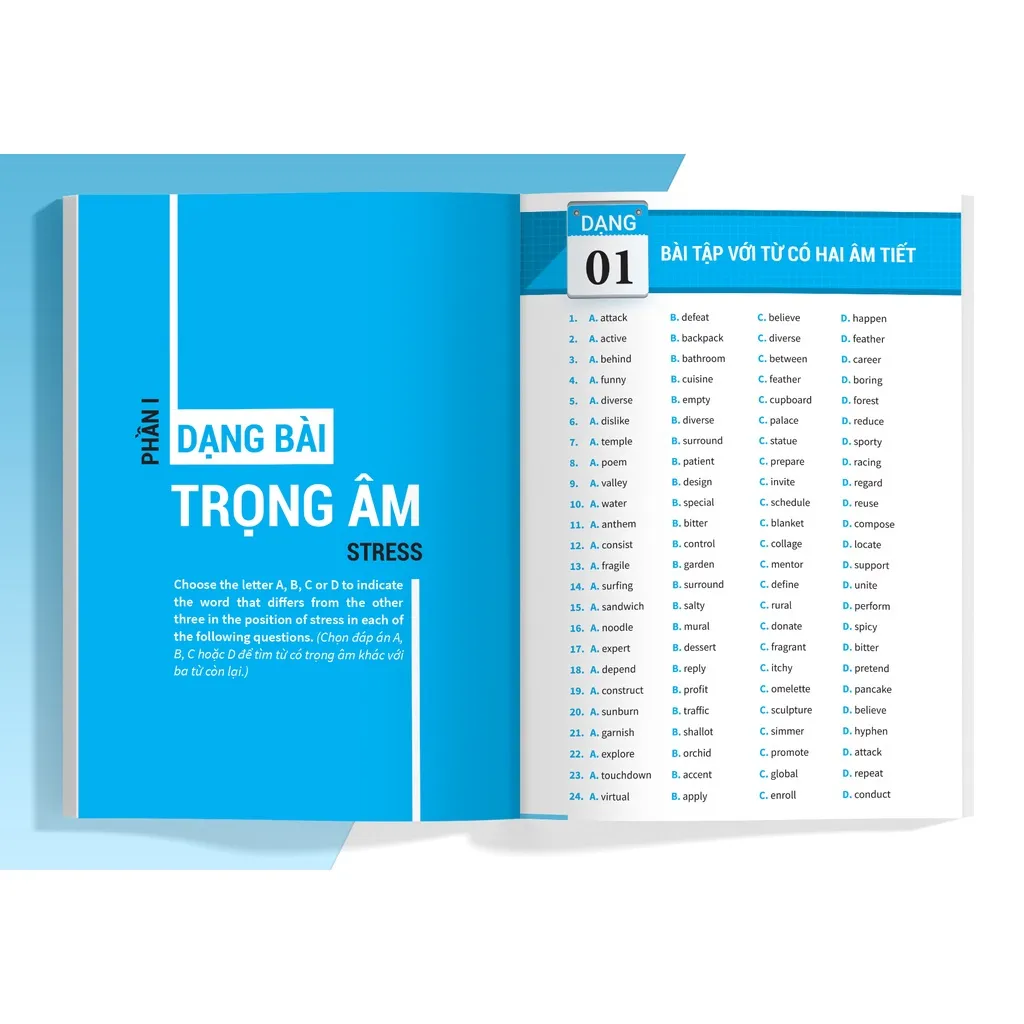 Ảnh Sách - Bài tập phát âm trọng âm tiếng Anh ôn thi vào lớp 10 và 10 chuyên MEGATHCS9399 2