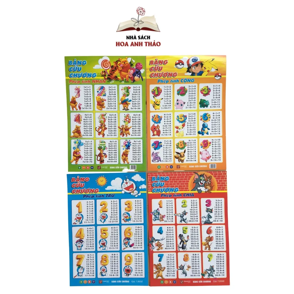 Ảnh Sách - Bảng Cửu Chương Phép Tính Cộng Trừ Nhân Chia Dành Cho Học Sinh Tiểu học, Bảng In 2 mặt 3