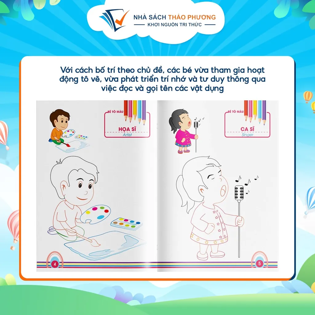 Ảnh Sách - Bé tô màu theo chủ đề song ngữ Anh Việt, tô màu sáng tạo 3