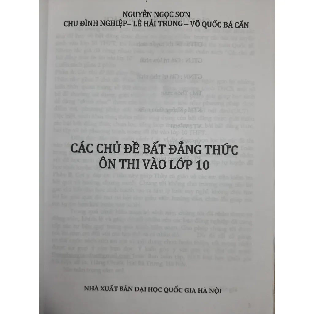 Ảnh Sách - Các chủ đề Bất Đẳng Thức ôn thi vào lớp 10 1