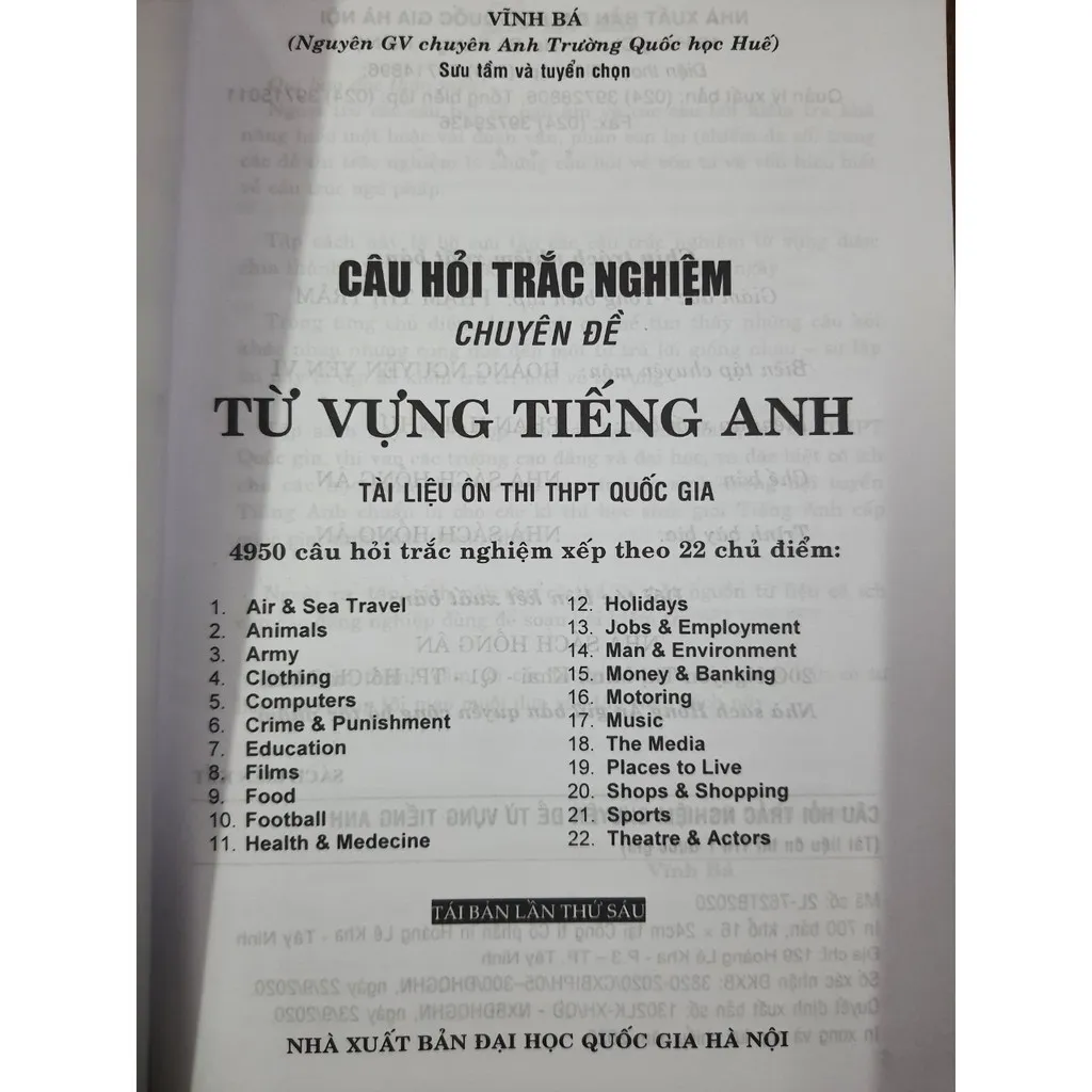 Ảnh Sách - Câu hỏi trắc nghiệm chuyên đề từ vựng Tiếng Anh 3