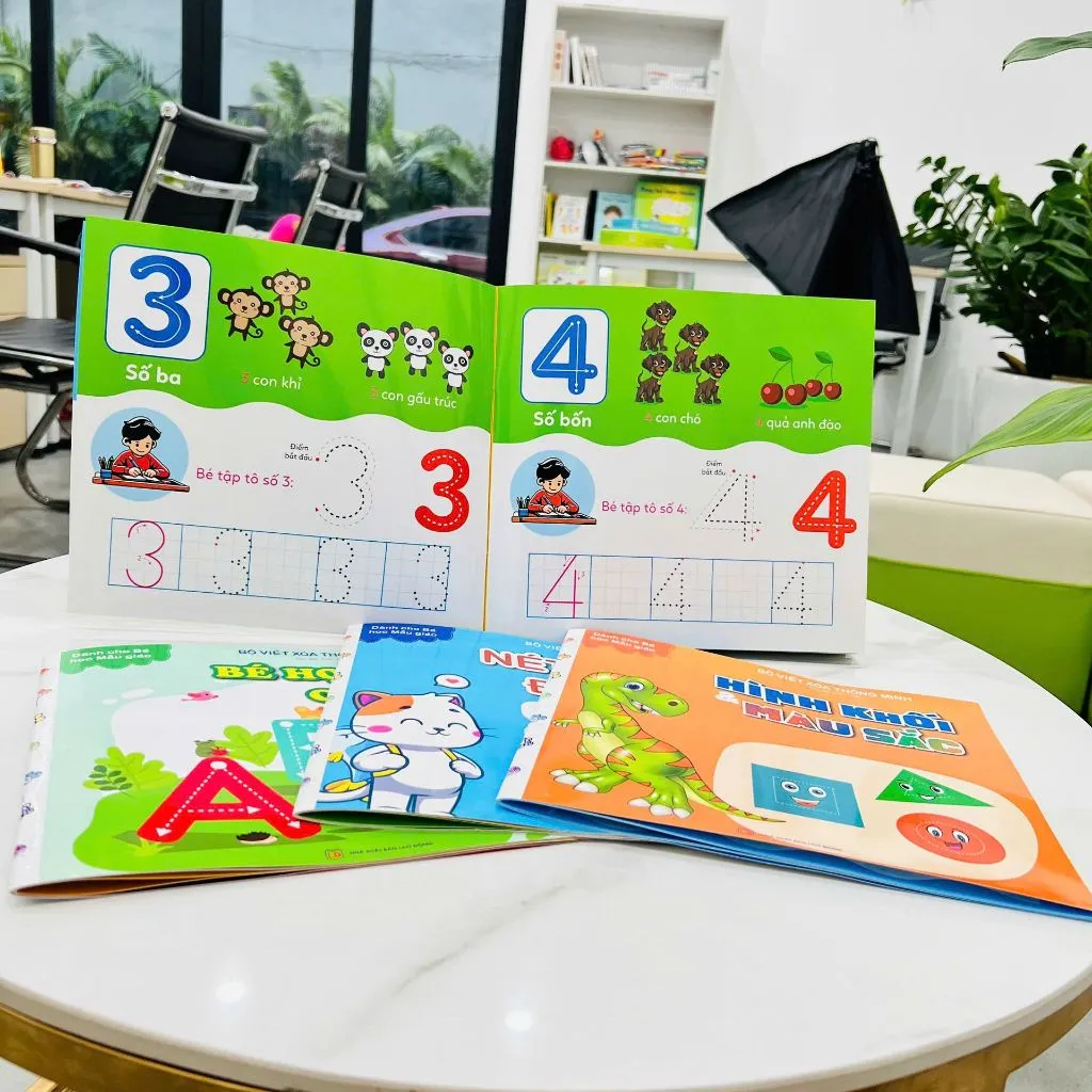 Ảnh Sách Cho Bé - Bộ 4 Cuốn Viết Xóa Thông Minh: Chữ Cái, Chữ Số, Nét Bút Đầu Tiên, Hình Khối và Màu Sắc - Tặng Kèm 2 Bút 2