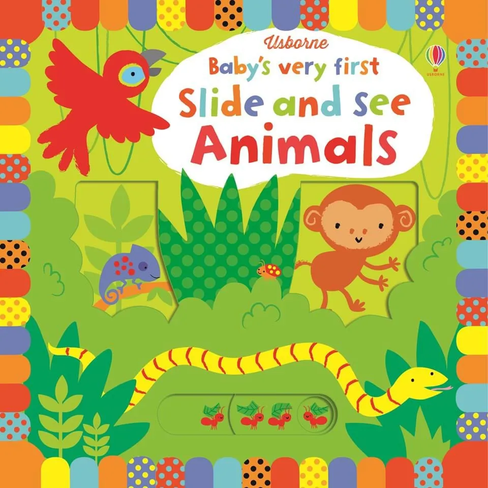 Ảnh Sách chuyển động thông minh động vật Baby's Very First Slide and See Animals Usborne cho bé 1 tuổi trở lên 1