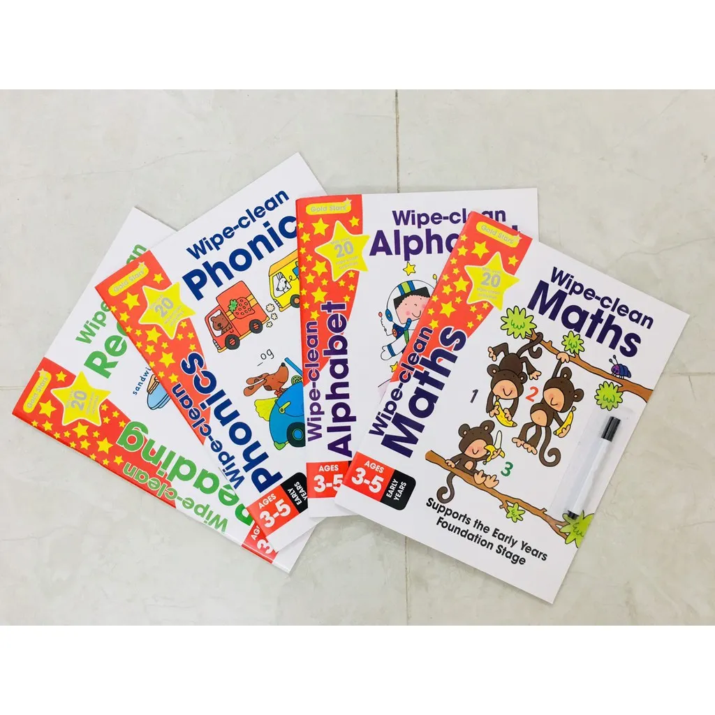 Ảnh Sách : Gold Stars Wipe Clean - Học Tập Sớm( Mahts - Phonics - Reading - Alphabet ) 1