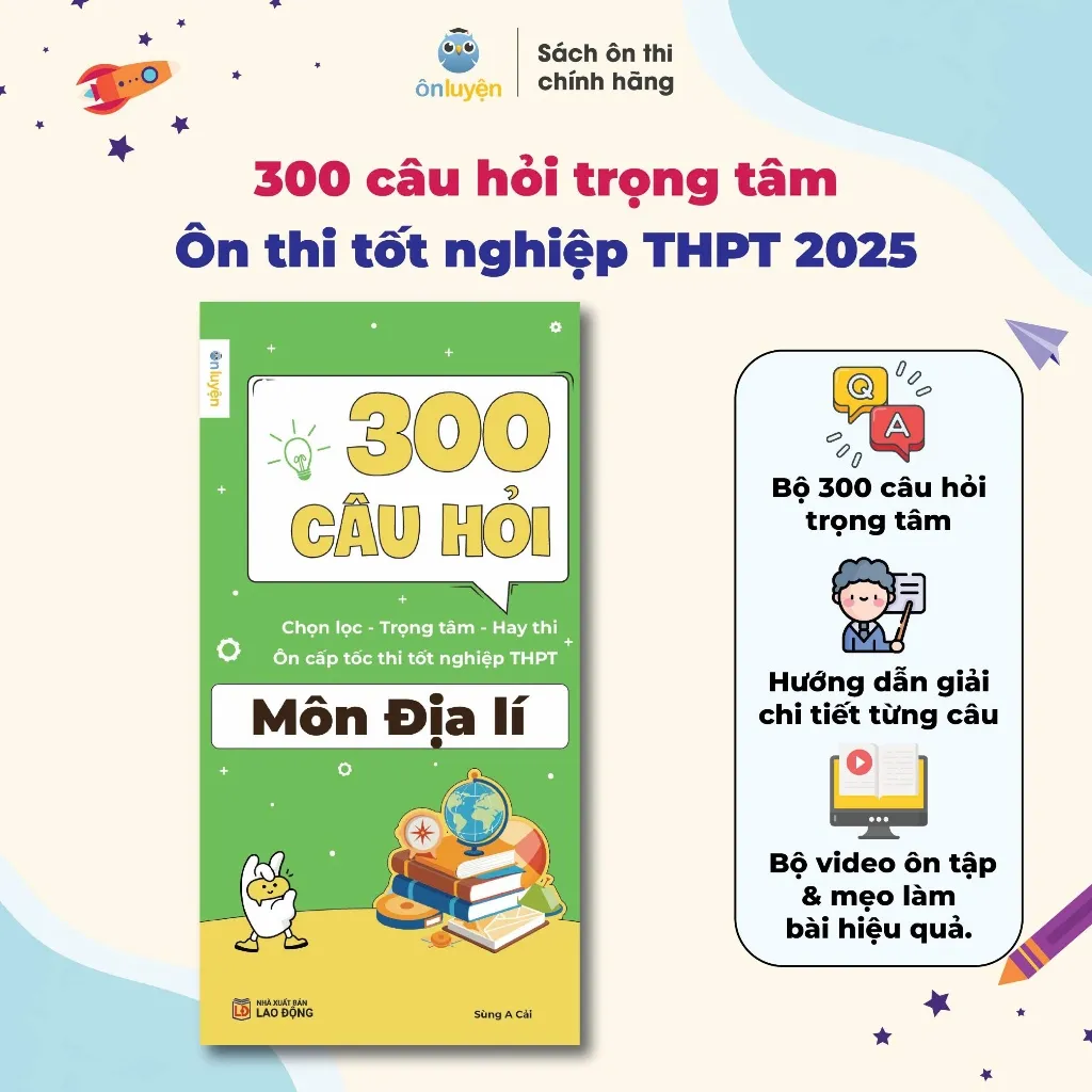 Ảnh Sách Lớp 12- Bộ 300 câu hỏi chọn lọc, trọng tâm ôn cấp tốc thi tốt nghiệp THPT 2025 môn Sử, Địa, GDKT & PL 2