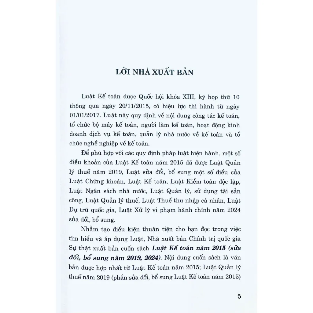 Ảnh Sách - Luật Kế Toán Năm 2015 ( Sửa Đổi, Bổ Sung Năm 2019, 2024) 1