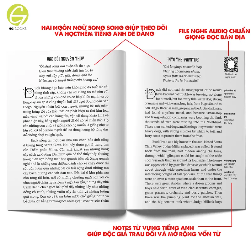 Ảnh Sách song ngữ kinh điển Tiếng Gọi Nơi Hoang Dã có note từ vựng tặng kèm file nghe HG Books 4