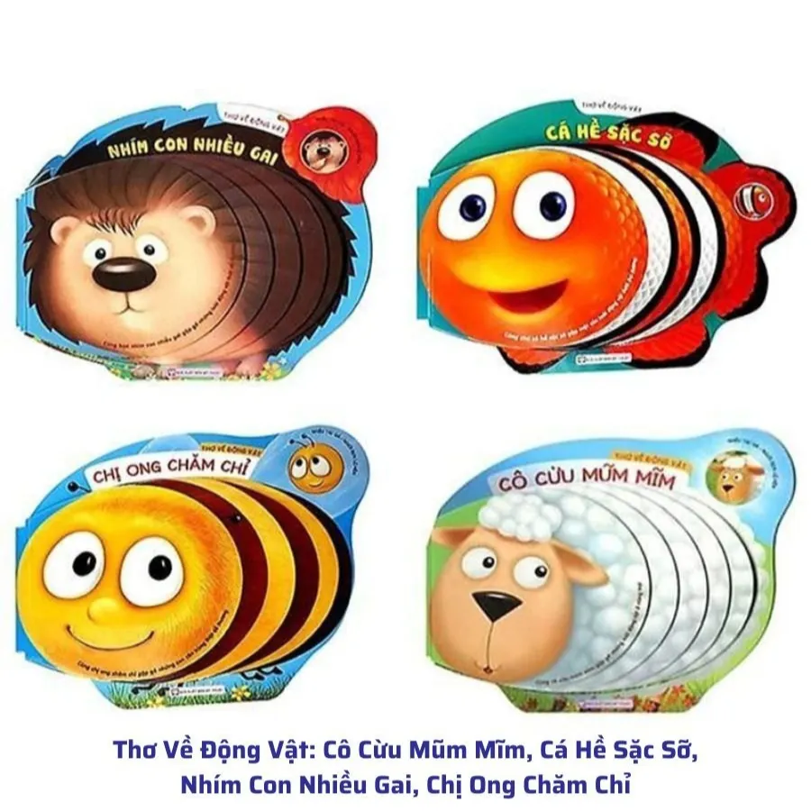 Ảnh Sách Thơ Về Động Vật: Chị Ong Chăm Chỉ, Cô Cừu Mũm Mĩm, Cá Hề Sặc Sỡ, Nhím Con Nhiều Gai (bìa cứng) 1
