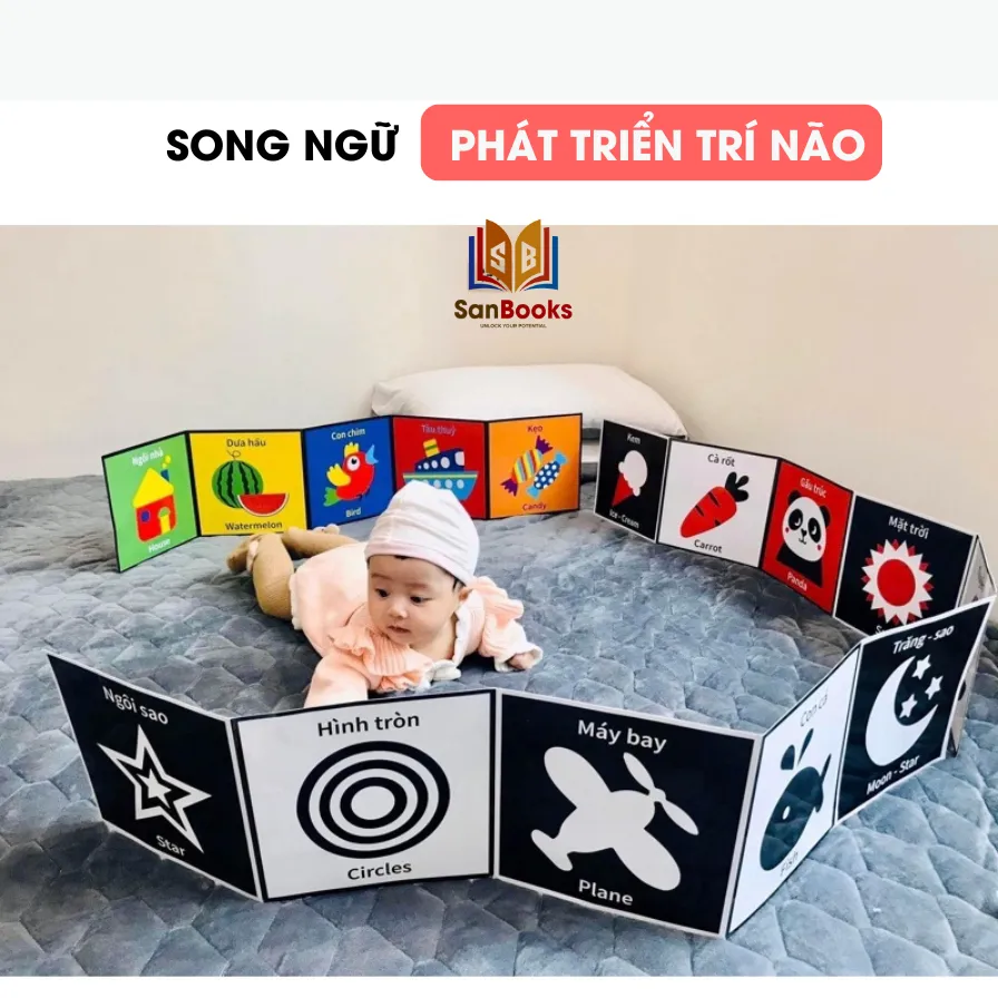 Ảnh Sách tranh kích thích thị giác cho trẻ sơ sinh 0-2 tuổi bản zic zắc - giúp bé phát triển giác quan (Song ngữ Anh - Việt) 3
