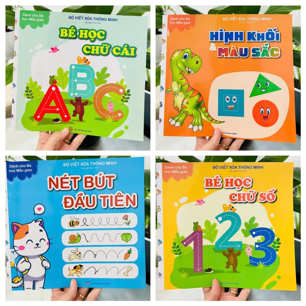 Ảnh Sách - Tự Xóa Thông Minh - Bộ 4 Cuốn - Bé Học Chữ Số, Chữ Cái, Nét Bút Đầu Tiên, Hình Khối Và Màu Sắc (Tặng Kèm 2 Bút) 1