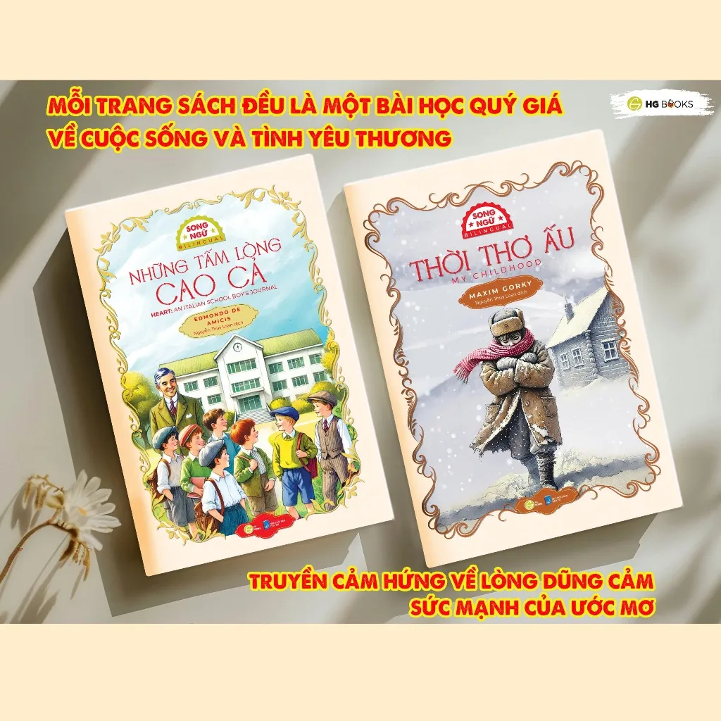 Ảnh Sách văn học kinh điển Những Tấm Lòng Cao Cả và Thời Thơ Ấu song ngữ có note từ vựng kèm file nghe 4