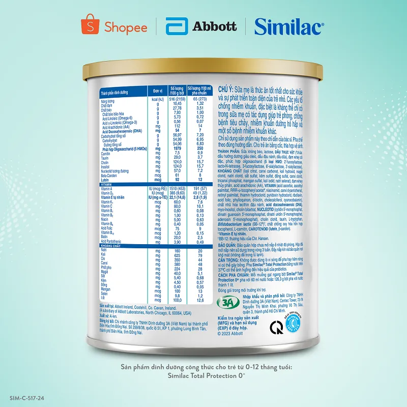 Ảnh Sản phẩm dinhdưỡng côngthức chotrẻ từ0-12tháng:Similac®Total Protection 0+380g(Phùhợpchotrẻ sinhmổ cónguycơ miễndịchkém) 2