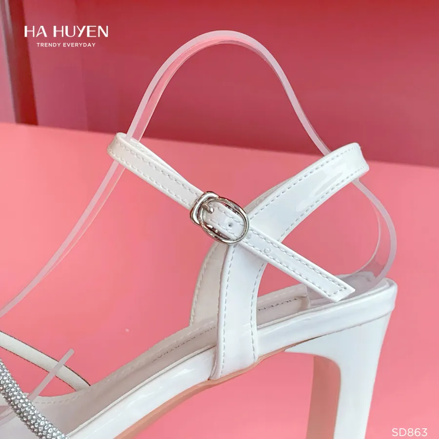 Ảnh Sandal cao gót nữ HÀ HUYỀN da bóng quai đá chéo khóa cài 7cm - SD863 3