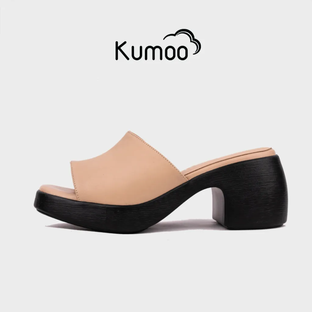 Ảnh Sandal Cao Gót Nữ KUMOO Màu Kem SDCG-KUMO-011 Đế Vuông Lugsole 7cm Cao Trước 2cm Thời Trang Cá Tính 1