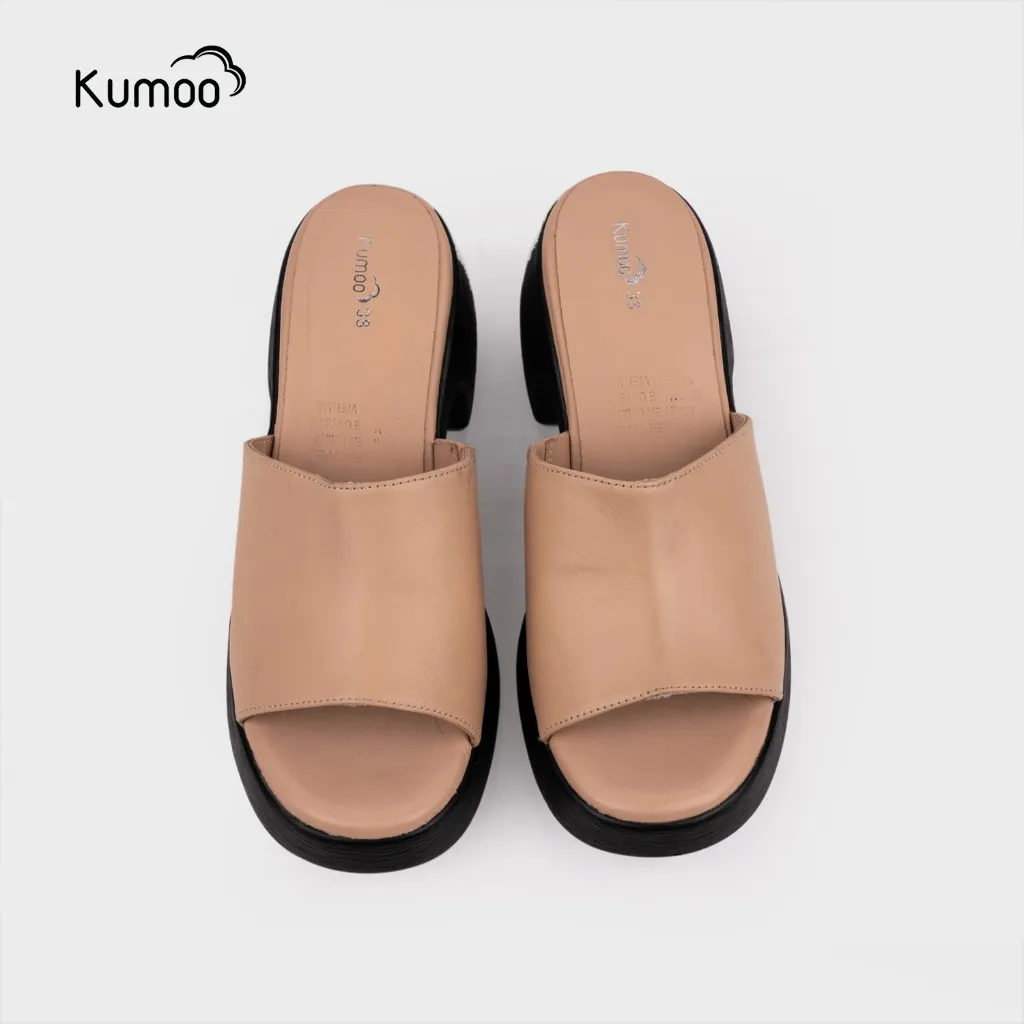 Ảnh Sandal Cao Gót Nữ KUMOO Màu Kem SDCG-KUMO-011 Đế Vuông Lugsole 7cm Cao Trước 2cm Thời Trang Cá Tính 2
