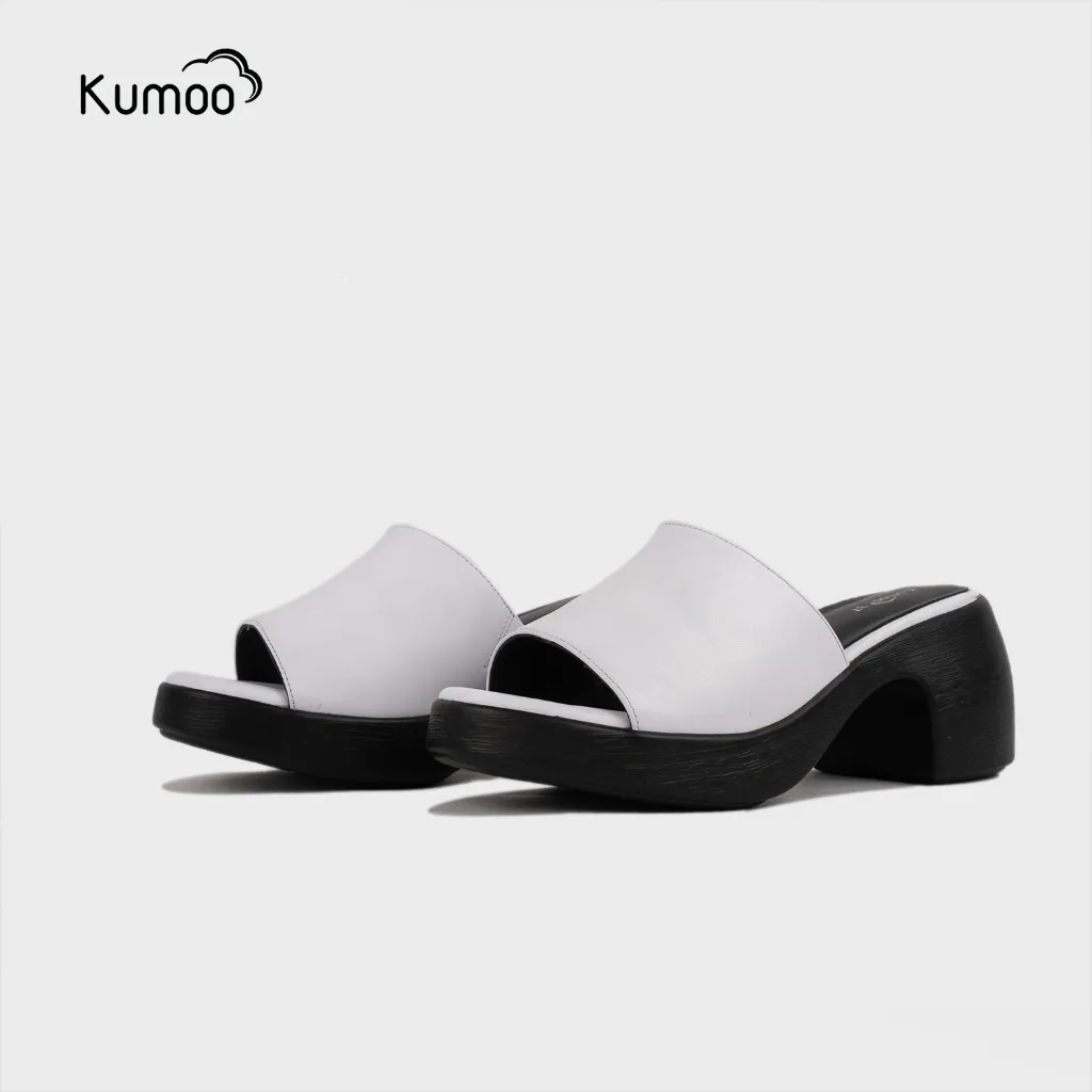 Ảnh Sandal Cao Gót Nữ KUMOO Màu Trắng SDCG-KUMO-011 Đế Vuông Lugsole 7cm Cao Trước 2cm Thời Trang 2