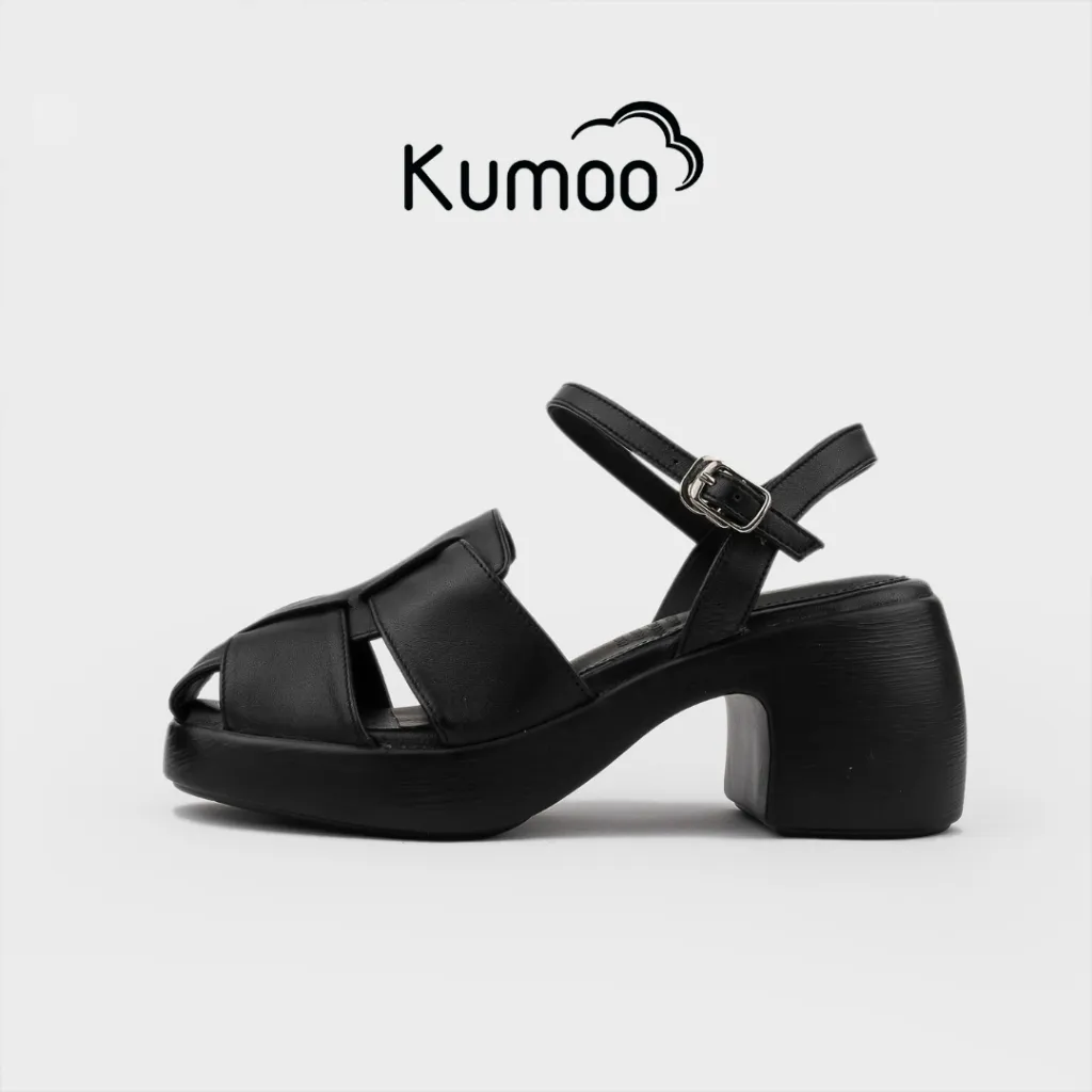 Ảnh Sandal Cao Gót Nữ Kumoo Màu Đen Da Thật Hack Dáng Đế LugSole 7cm Thời Thượng SDCG-KUMO-010 1