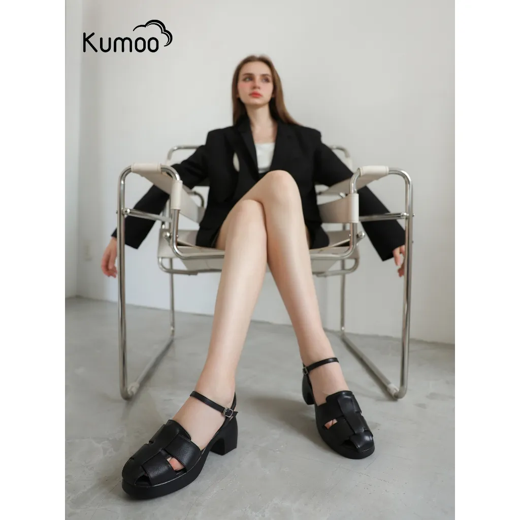 Ảnh Sandal Cao Gót Nữ Kumoo Màu Đen Da Thật Hack Dáng Đế LugSole 7cm Thời Thượng SDCG-KUMO-010 2