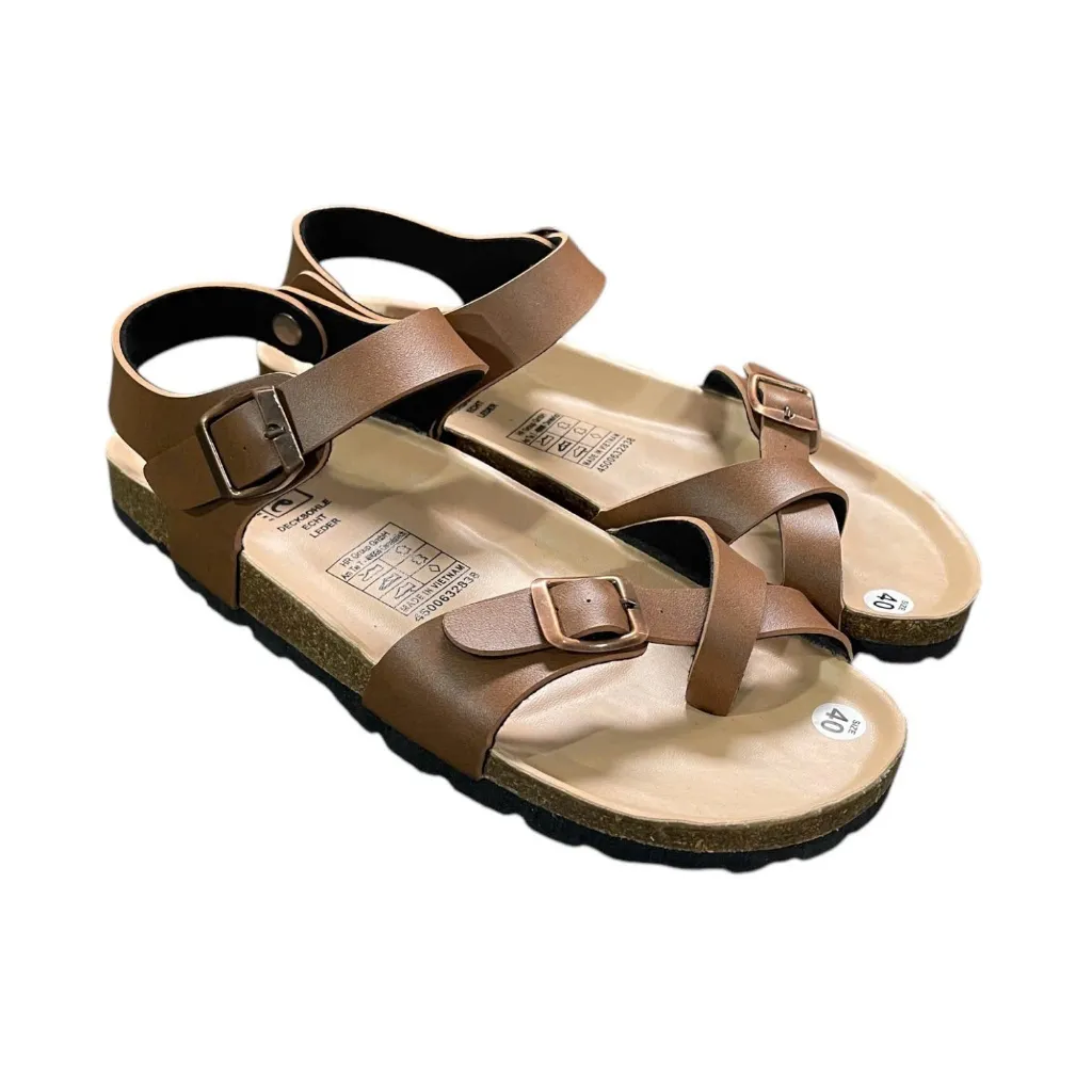 Ảnh Sandal Đế Trấu Unisex Nam NữBIOLINE Official Quai Da Pu Đan Chéo Xỏ Ngón - PUK14 1
