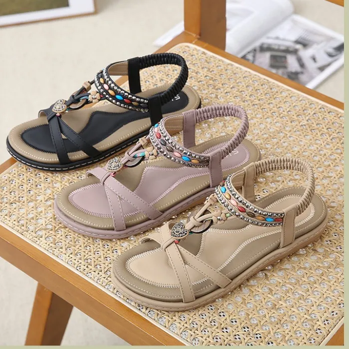 Ảnh Sandal Nữ Đế Bằng Hãng Siketu Hè 2024 Mới Đế Mềm Thiết Kế Đa Năng Thời Trang Dây Đàn Hồi Dép Nhẹ 3