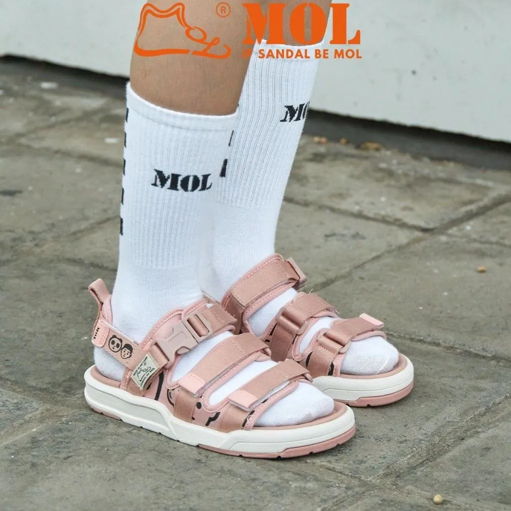 Ảnh Sandal nữ MOL 3 quai ngang MS1801Be màu hồng phấn 4