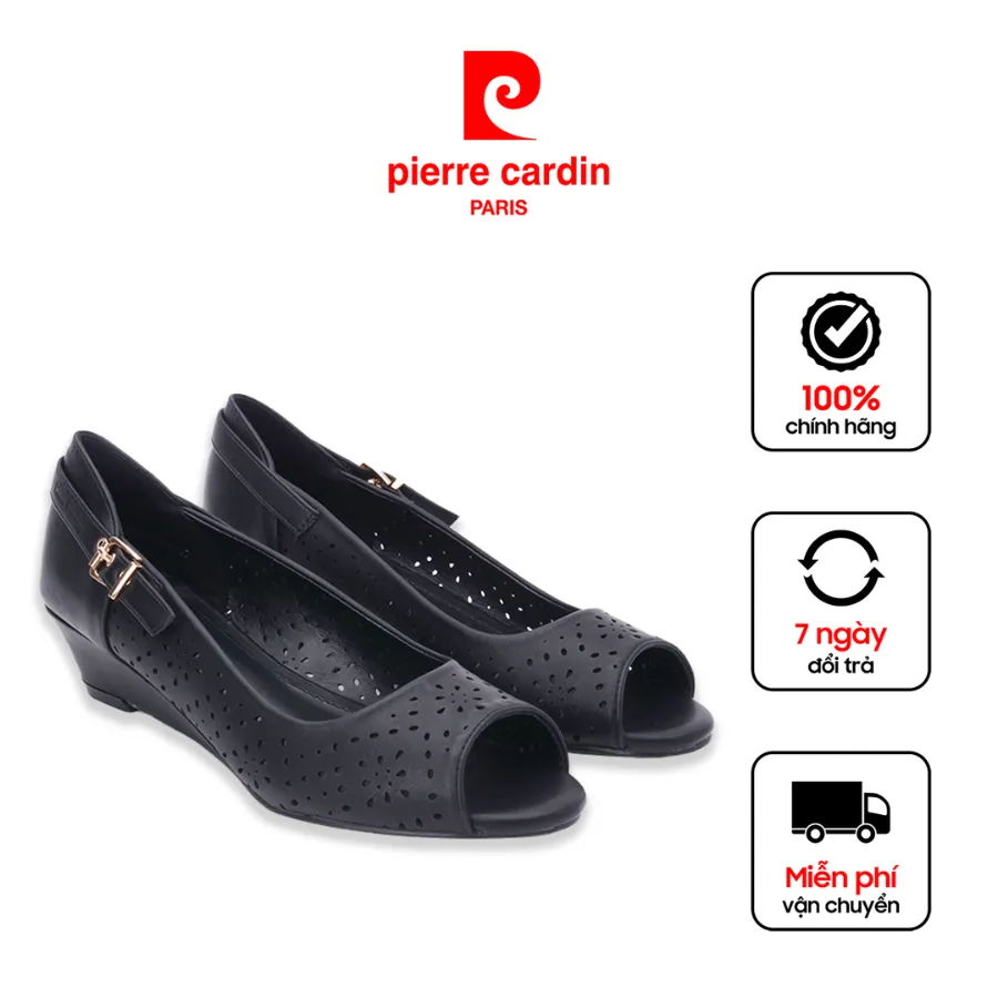 Ảnh Sandal nữ Pierre Cardin da PU cao cấp,đế cao 3cm, họa tiết hoa, có khóa cài, không gây đau chân - 251 1